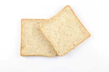 Sliced of whole wheat bread on white background