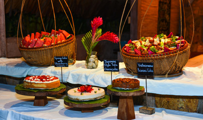 Sweet table at luxury buffet restaurant