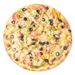 Tasty pizza on a white background