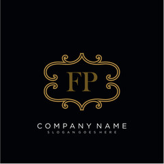 Initial letter FP logo luxury vector mark, gold color elegant classical