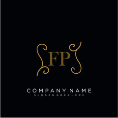 Initial letter FP logo luxury vector mark, gold color elegant classical