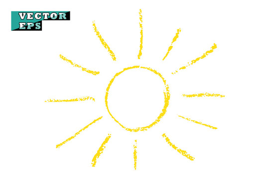 Sun is yellow. Vector cute children drawing. Object isolated on a light background.
