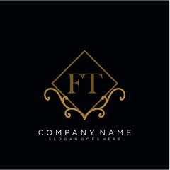 Initial letter FT logo luxury vector mark, gold color elegant classical
