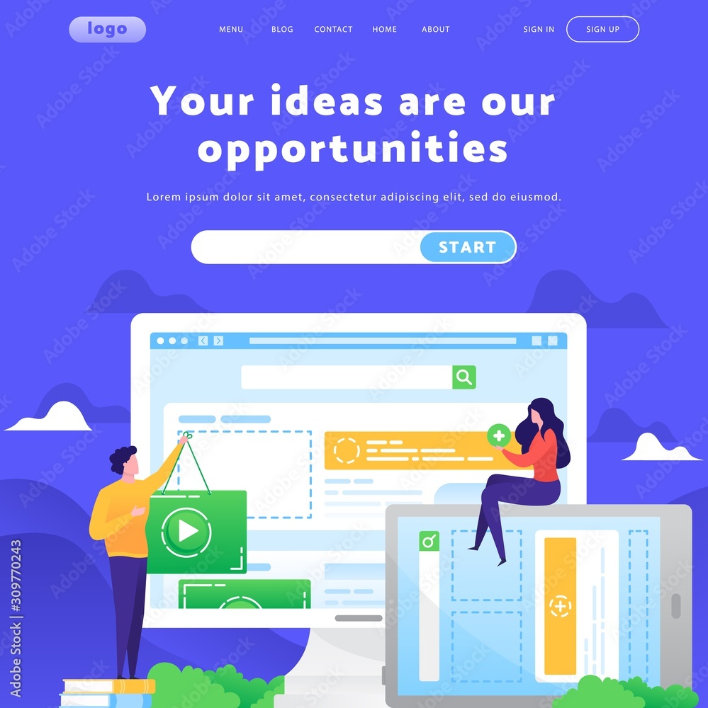 Poster vector web site design template. video content marketing. landing page concepts for website mobile d