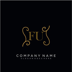 Initial letter FU logo luxury vector mark, gold color elegant classical