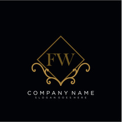 Initial letter FW logo luxury vector mark, gold color elegant classical