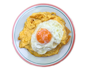 Omelette Rice and Fried Eggs. Street food in Thailand.