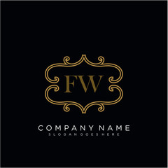 Initial letter FW logo luxury vector mark, gold color elegant classical
