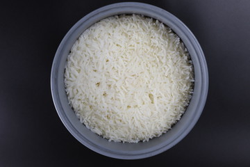 Closeup steamed jasmine rice on black background,Jasmine rice(Thai Hom Mali Rice)