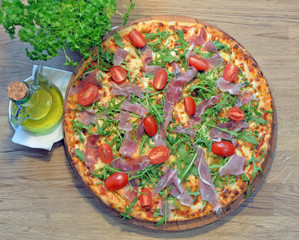 pizza on wooden table fast food