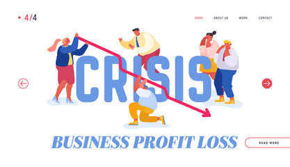 Falling Down Graph. Financial Fail, Economy Crisis Website Landing Page. Businesspeople Frustrated about Arrow Diagram Going Down. Investment Risk Web Page Banner. Cartoon Flat Vector Illustration