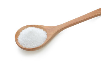Fototapeta na wymiar sugar with wooden spoon isolated on white background.