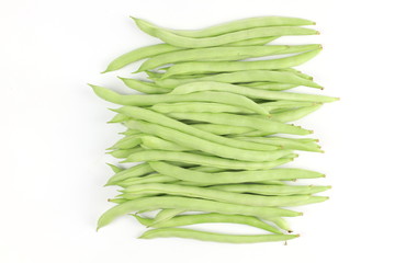 String beans , green beans on white background