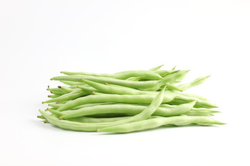 String beans , green beans on white background