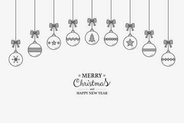 Christmas background with hanging balls and wishes. Xmas ornament. Vector