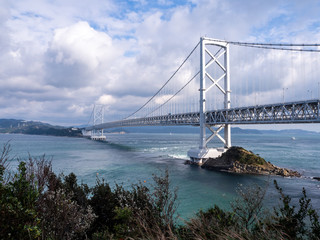 The Onaruto Bridge, a suspension bridge in Japan, over the Naruto Strait