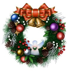 christmas wreath with balls and bow