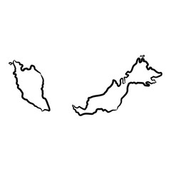 Malaysia map from the contour black brush lines different thickness on white background. Vector illustration.
