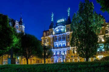 Fototapeta na wymiar Spa architecture - summer evening in the center of Marianske Lazne (Marienbad) - Czech Republic