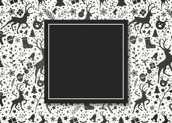 Design of Christmas card layout with wishes and ornaments. Vector.