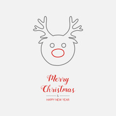 Concept of Christmas card with hand drawn reindeer. Vector.