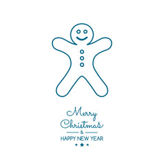 Concept of Christmas greeting card with hand drawn gingerbread cookie. Vector.