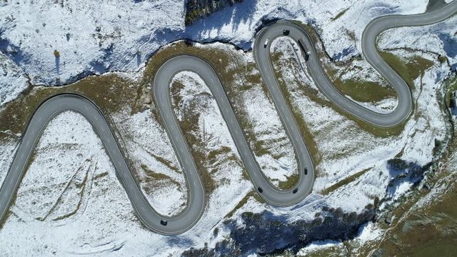 Aerial view of mountain road, Graubuenden, Switzerland