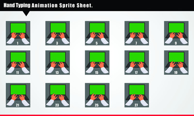 Hands typing on laptop, animation sprite sheet. Typing Hand animation vector illustration. Can be used for GIF animation.