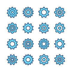 Gear icons. Cogwheels and cogs collection. Simple modern flat line design. Outline symbols. Vector icons set