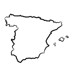 Spain map from the contour black brush lines different thickness on white background. Vector illustration.
