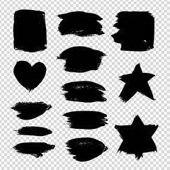 Brush strokes of different shapes isolated on imitation transparent background