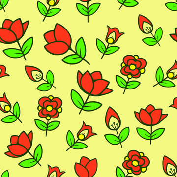 Repeated Orange Flowers Pattern On Pale Yellow Background