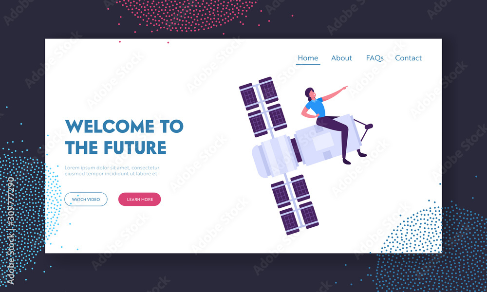 Poster people using wireless mobile phone and gps connection services website landing page. woman sitting o