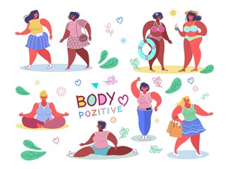 Plus size women vector flat isolated illustration