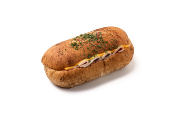 bread ham cheese on isolated white background