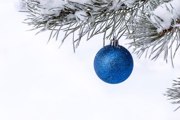 Christmas decorations on the pine branch