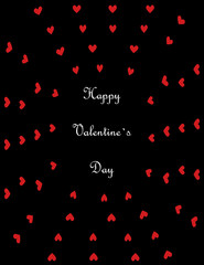 Fototapeta na wymiar black Valentine's day card with many red hearts. vector