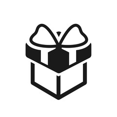 Gift boxes black linear and silhouette icons isolated on white, transparent background. Shape vector icon. Gift simple symbol closeup