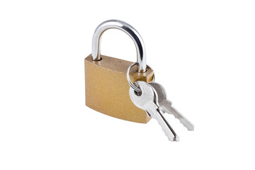 isolated on white gold lock with key 