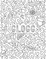 Glogg. Lettering poster with basic ingredients for a drink. Hand-drawn banner in doodle style. Vector glogi. Linear illustration. Template for menu or party invitation.