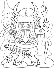 fairytale christmas monster krampus, coloring book, funny illustration