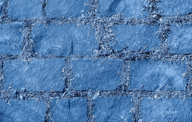 Blue coble stone background. Close up top view of monotone brick stone.