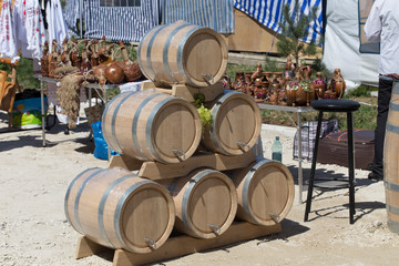 Wooden big barrels.