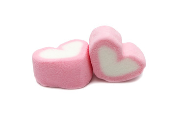 Fototapeta premium Pink sweet heart shape marshmallow isolated on white background.
