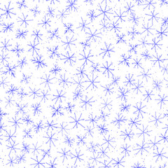 Hand Drawn blue Snowflakes Christmas Seamless Patt