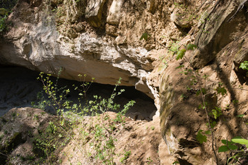 Deepening in the rock.