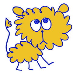 children illustration cute fluffy yellow lion with blue outline