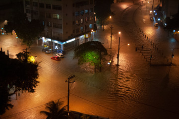 Rio de Janeiro, Brazil, 2006 - Flood in Joana river in Rio de Janeiro seen from the top of a...