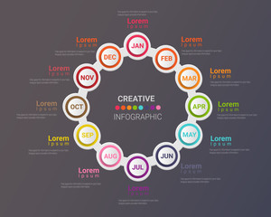 Year planner, 12 months, 1 year, Timeline infographics design vector and Presentation business can be used for Business concept with 12 options, steps or processes. 