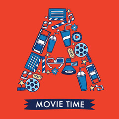 Cinema Alphabet collection for card design : Cinema elements forming a shape of uppercase letter : Vector Illustration